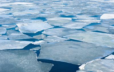 Fotoet viser en havoverflade bestående af isflager